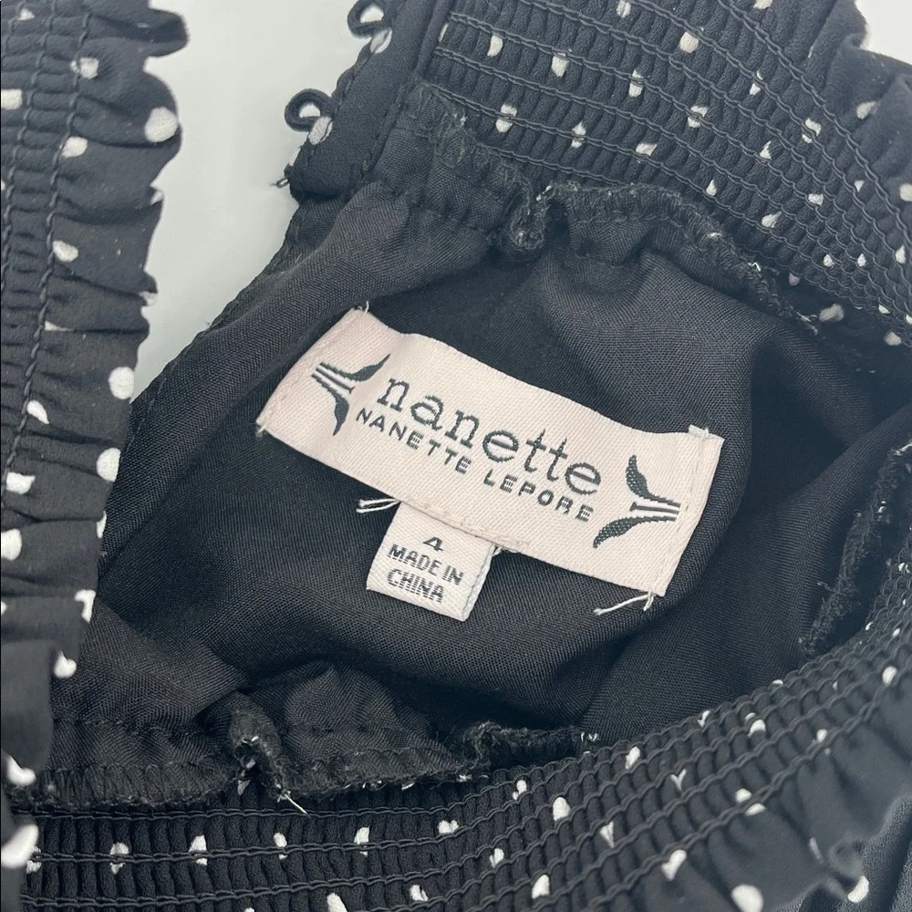 Nanette Lepore Mock Neck Sleeveless Pleated Polka Dot Dress Smocked Waist Size 4